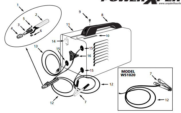 Section Diagram and Parts List for WS1000  Campbell Hausfeld Welder